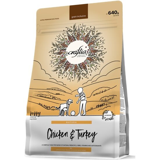 Корм сухой Craftia NATURA для щенков средних и крупных пород из курицы и индейки 640 г