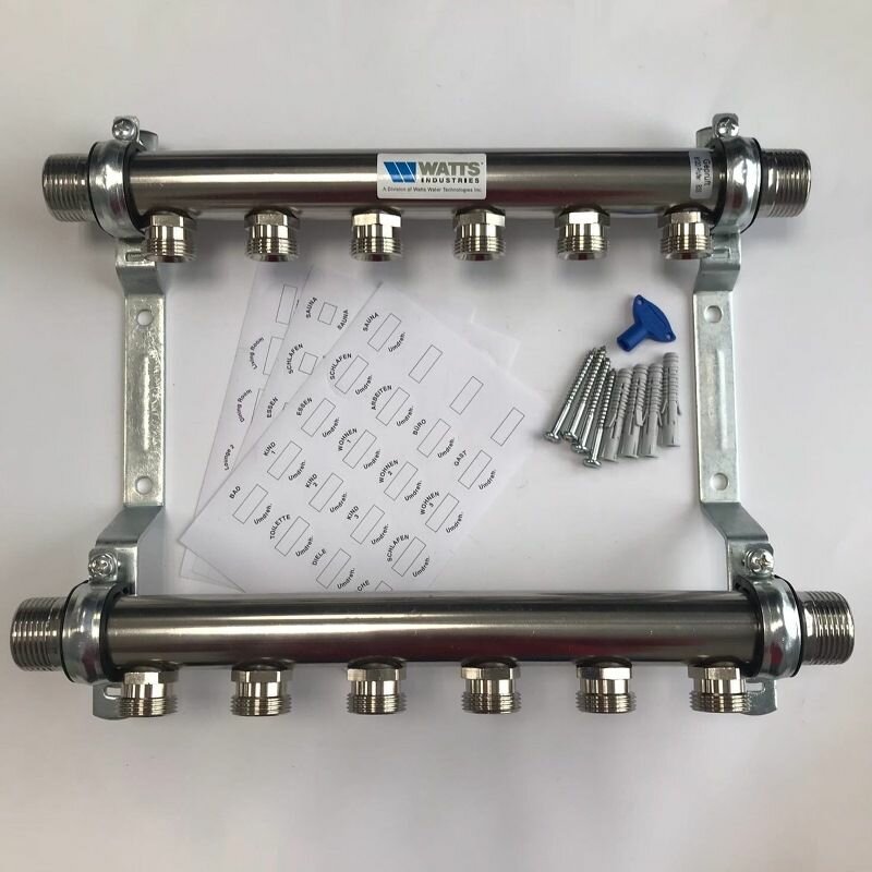 Коллектор Watts HLV2000-VA VA06 1"х3/4", 6вых, сталь нерж, (компл)
