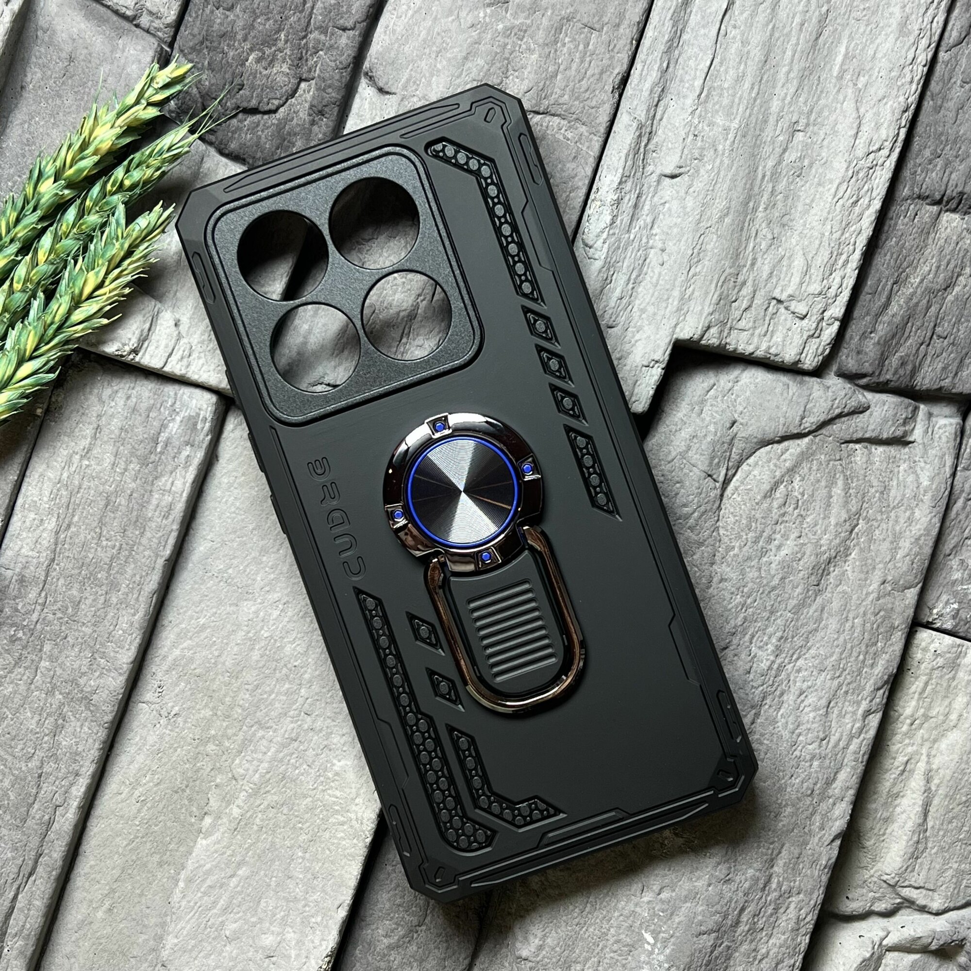 Чехол противоударный для Xiaomi 14T ( Сяоми 14Т ) с функцией подставки, с кольцом-держателем, ударопрочный, усиленный, черный