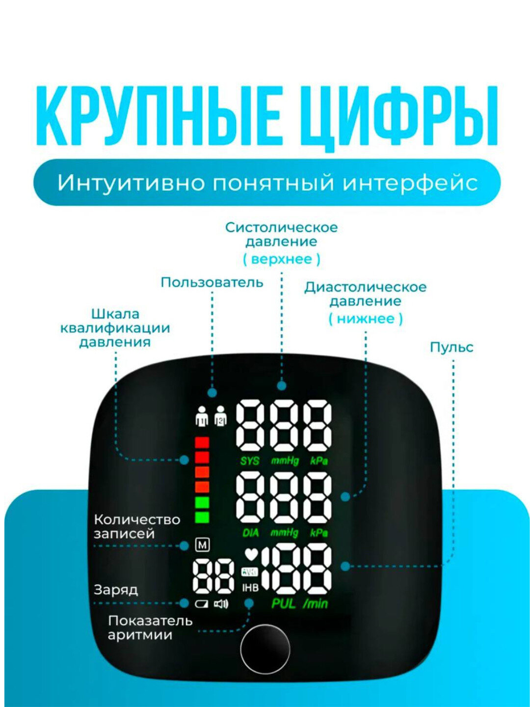 Тонометр автоматический, электронный, для измерения давления, с русской озвучкой — фото 1
