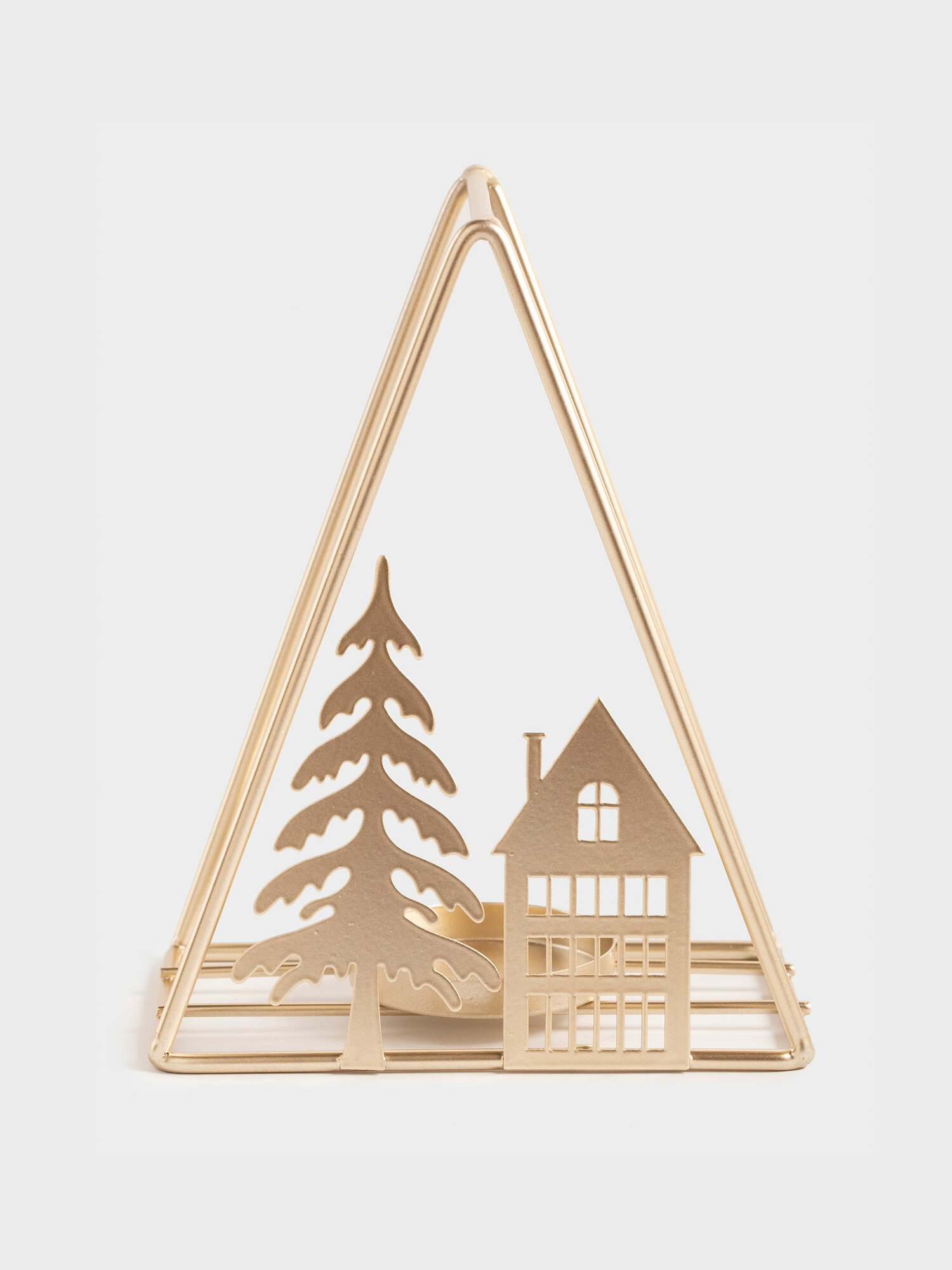 Подсвечник 13х16 см для чайной свечи металл/стекло шампань Елка и домик Champagne style