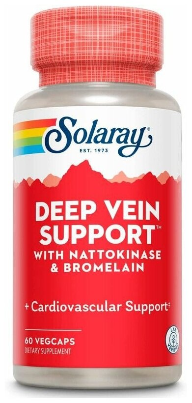 Комплекс Solaray Deep Vein Support, 60 капсул, желтый донник, конский каштан, бромелайн, для вен, сосудов