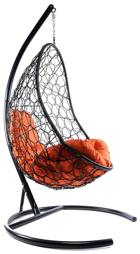 Подвесное кресло из ротанга "Овал" черное с оранжевой подушкой 830х700х1190 M-Group