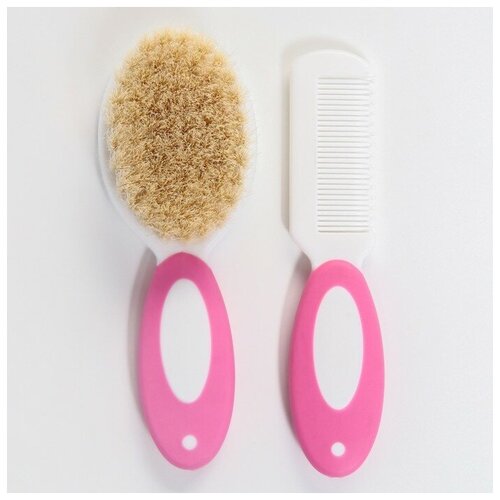 Набор для ухода за волосами ТероПром 6996059: расческа и щетка с натуральной щетиной , цвет белый/розовый
