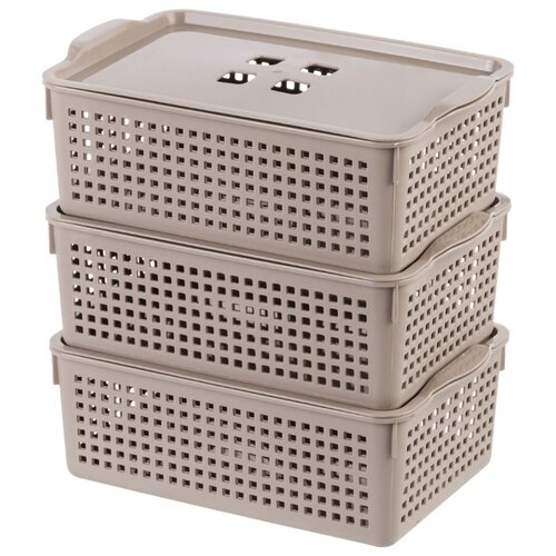 фото Набор 3-х корзинок с крышками 3,8 л el casa лофт мокка