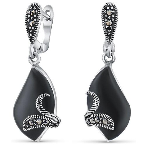 Серьги Silver Wings Серьги из серебра оникс, марказит