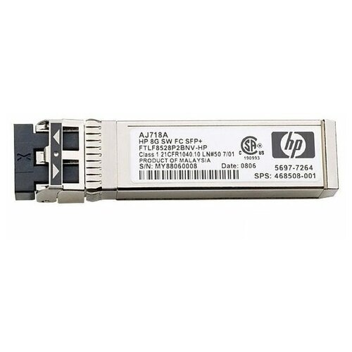 AJ718A Трансивер HP 8Gb Short Wave FC SFP+ 1 Pack Transceiver (AJ718A) ad624c модуль контроллера hp fibre channel i o module 2xsfp 70 40615 t5 70 40615 14 channel b for storageworks m5214a