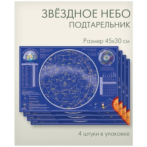 Салфетка сервировочная (подложка) 4 штуки в упаковке, размер 45х30 см, с картой Звездного неба, 