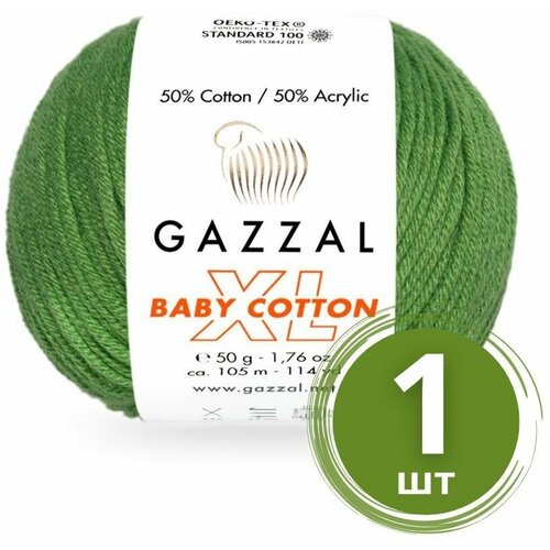 Пряжа Gazzal Baby Cotton XL (Беби Коттон XL) - 1 моток Цвет: 3449 Хаки 50% хлопок, 50% акрил, 50 г 105 м