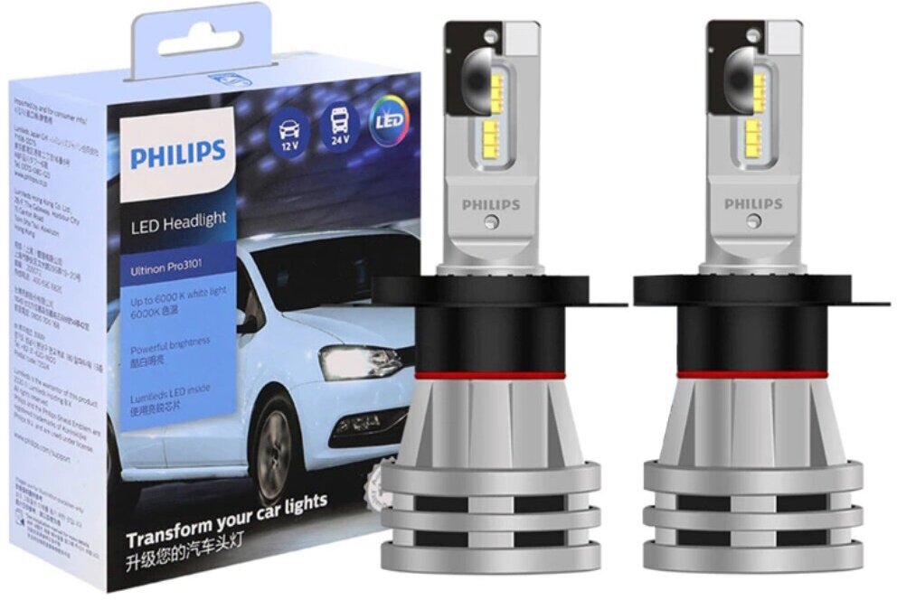 Лампа автомобильная светодиодная Philips LED Headlight Pro3101 H4 6000 К 12 В/24 В, пара 11342U3101X2