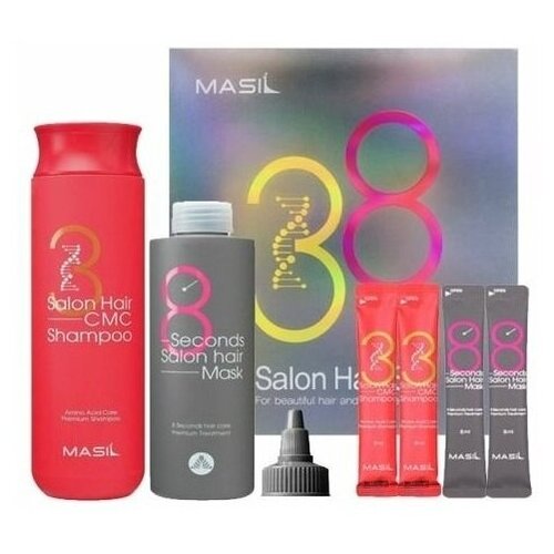 фото Набор для восстановления волос с кератином и коллагеном masil 38 salon hair set шампунь, маска для волос объем:шампунь - 300 мл + саше 8 мл х 2; маска - 200 мл + саше 8 мл х 2;