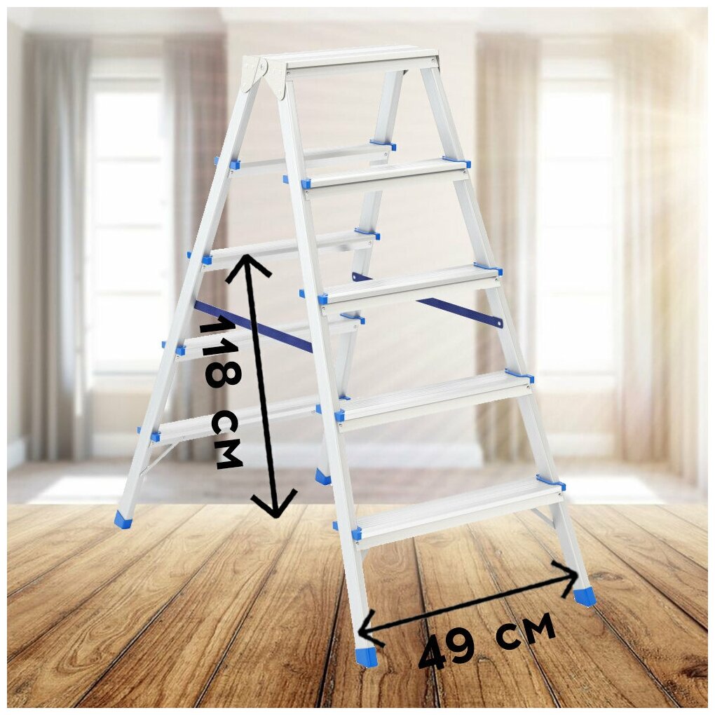 Стремянка двусторонняя 5 ступеней, алюминиевая, Сибртех 97925 - фотография № 4