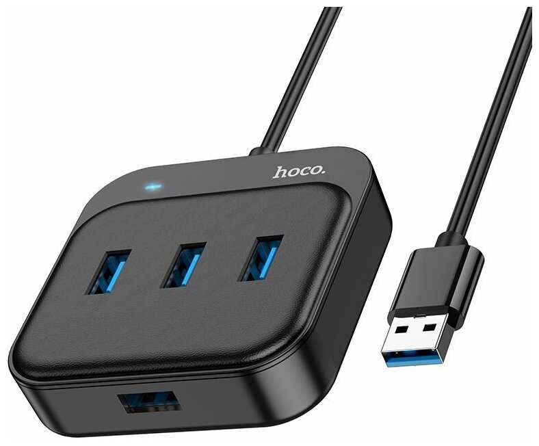 Разветвитель USB Hoco HB31 Black хаб - концентратор 4 порта USB2.0 - черный, 0.2 метра