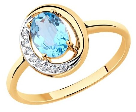 Кольцо Diamant, красное золото, 585 проба, топаз, фианит, размер 18