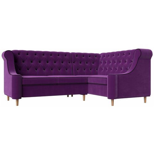 Угловой диван Бронкс правый угол, Микровельвет фиолетовый и черный