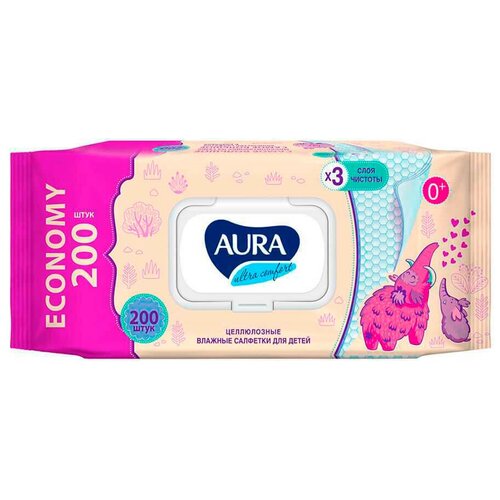 Влажные салфетки Aura Ultra Comfort, для детей, 200 шт.