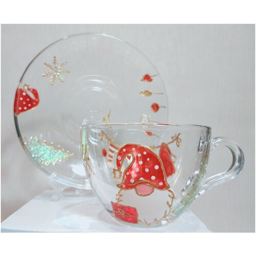 Кружка авторская, чашка с блюдцем с витражной росписью 