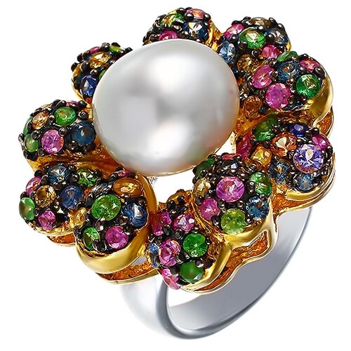 фото Element47 кольцо из серебра 925 пробы с культивированным жемчугом, цаворитами и сапфирами r03301_ko_sm_tv_wp_wj, размер 17