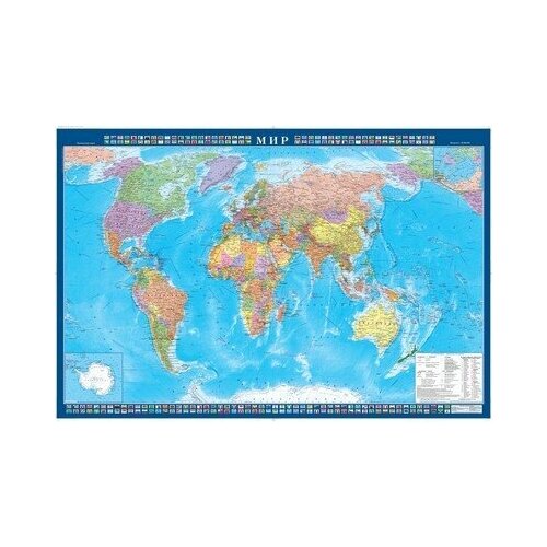 Настенная карта Мир политическая 1:34млн,1,0х0,7м, 612502