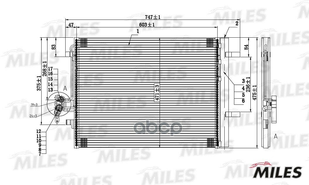 Конденсер Ford Galaxy/Mondeo/S-Max 1.6T/2.0/2.5/2.0D 06- Miles арт. ACCB025