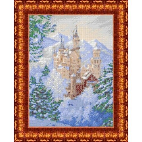 Ткань с рисунком для вышивки бисером и крестом каролинка Зимний замок, 27*36см, 1шт