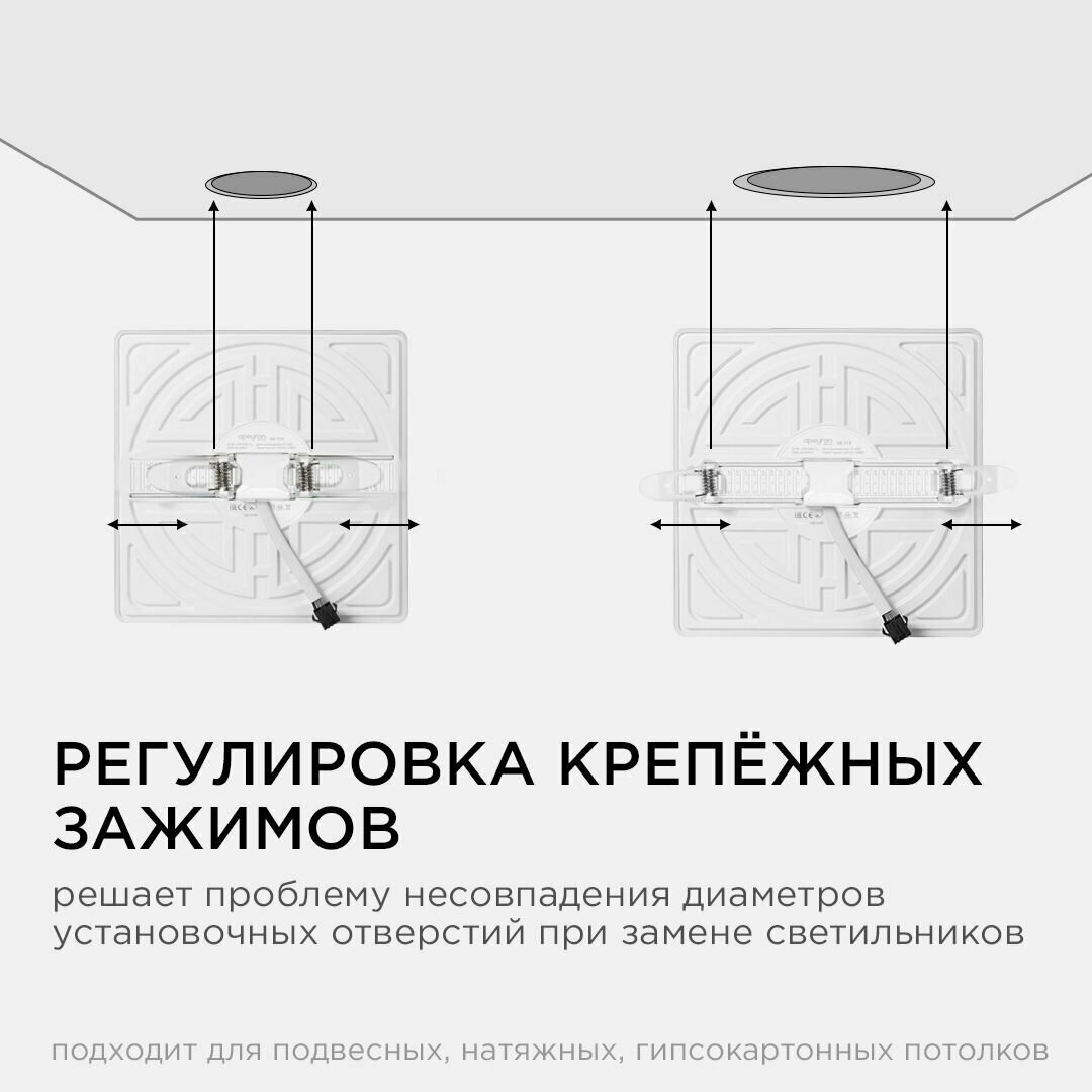 Светодиодная встраиваемая безрамочная панель FLP Apeyron 06-118, 24Вт(18Вт+6Вт), 2040Лм, 4000К, ф55-ф155мм - фотография № 8