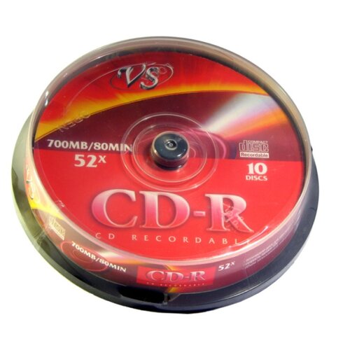 Носители информации CD-R, 52x, VS, Cake/10, VSCDRCB1001 диск cd r vs 700 mb 52х бумажный конверт 1 штука