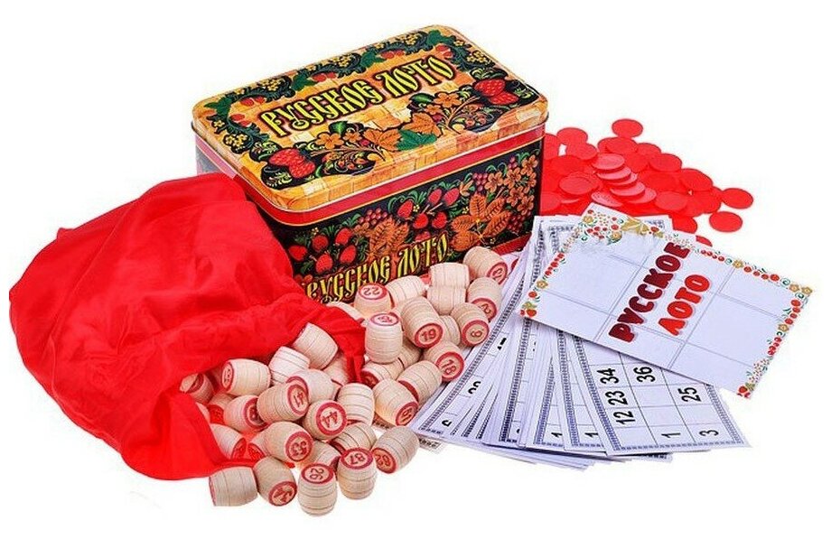 Русское лото с деревянными бочонками в жестяной коробке настольная игра для детей и взрослых