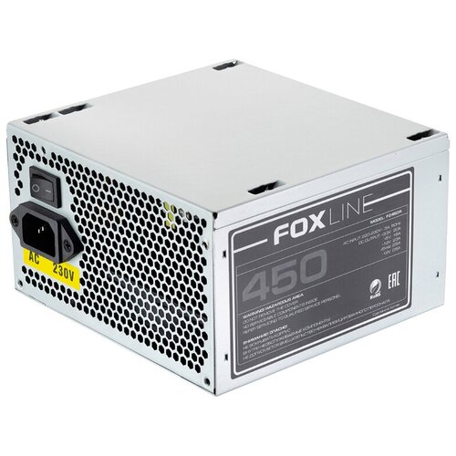 Блок питания 450Вт Power Supply Foxline, 450W, ATX, NOPFC, 120FAN, 2xSATA, 2xPATA, 1xFDD, 24+4 блок питания atx foxline fz500r 500w atx nopfc