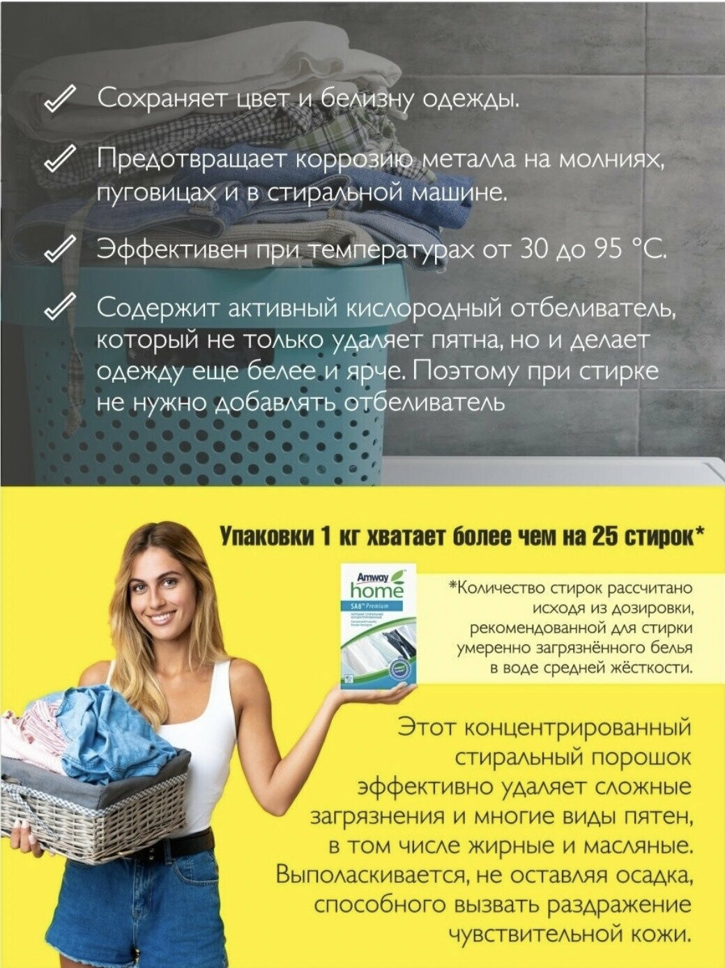 Amway SA8 Premium Порошок стиральный концентрированный для белых и цветных тканей 1 кг