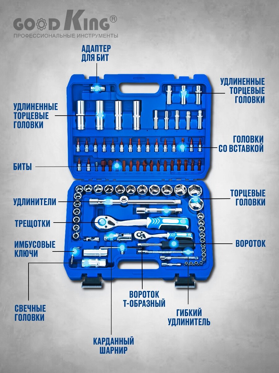 Набор инструментов Goodking 94 предмета 1/2", 1/4" B-10094 .