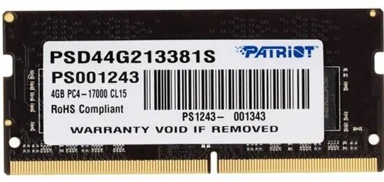 Оперативная память Patriot Memory SO-DIMM DDR4 4Gb 2133MHz pc-17000 Signature (PSD44G213381S)