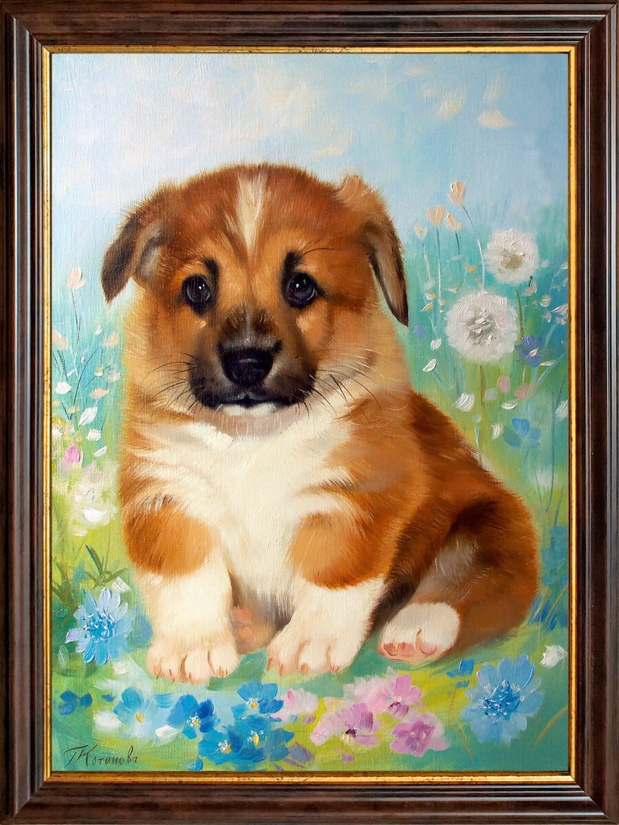 Картина "Щенок" 30х40 см, художник - Котинова Галина. Арт. КГ18-30х40