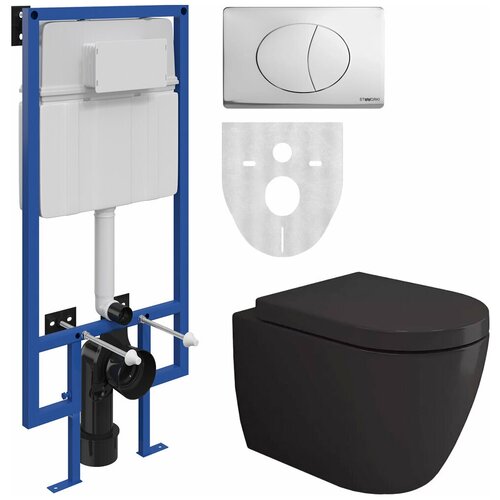 Комплект Унитаз подвесной BOCCHI Venezia 1295-004-0129 с микролифтом, черный матовый + Система инсталляции для унитазов STWORKI 510163 + Кнопка смыва