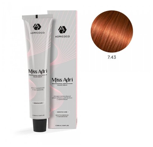 ADRICOCO Miss Adri крем-краска для волос с кератином, 7.43 блонд медный золотистый