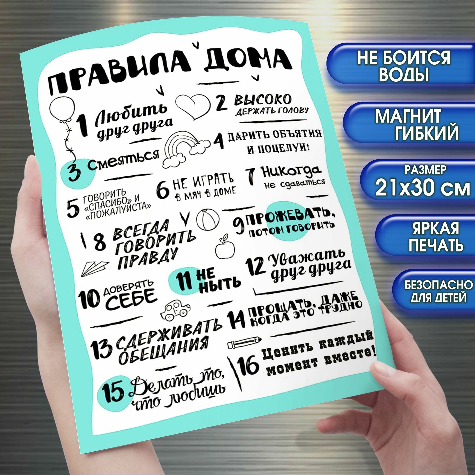 Магнит на холодильник "Правила дома". Правила дома, семьи. Декор для кухню. Постер магнитик, для кухни / плакат / размер 21х30 см.