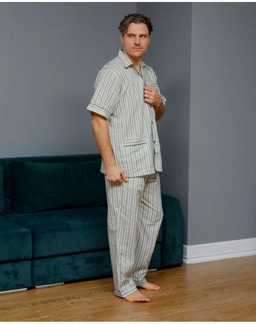 Пижама мужская с брюками и рубашкой с коротким рукавом хлопок Global - фотография № 7