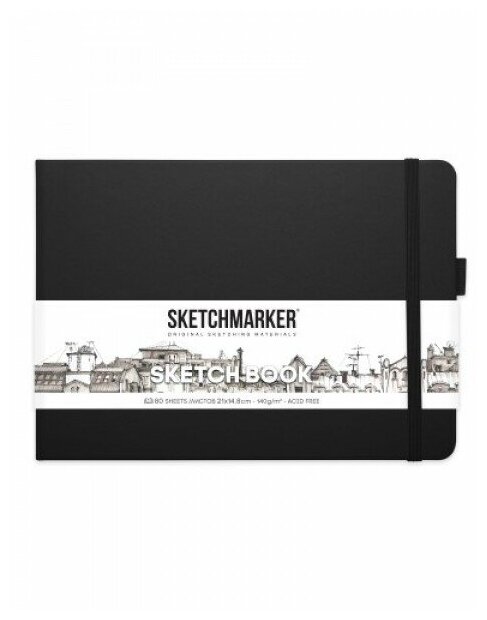 Блокнот для зарисовок Sketchmarker 21х14,8 см 80 л 140 г, твердая обложка Черный пейзаж - фото №1