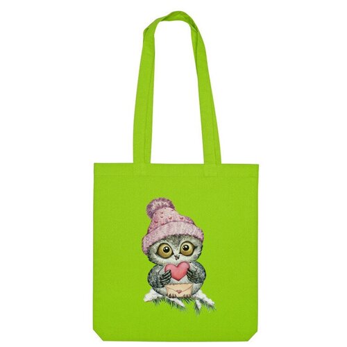 сумка сова с сердечком белый Сумка шоппер Us Basic, зеленый