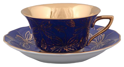 Чашка с блюдцем Виндзор Золотые листья, (150 мл), кобальт, Leander