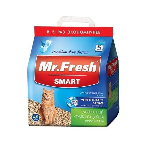 Mr.Fresh Наполнитель древесный комкующийся для короткош кошек 4,5л2,1кг F601 2,125 кг 38502 (2 шт) комкующийся наполнитель mr fresh smart древесный для короткошерстных кошек 4 5л