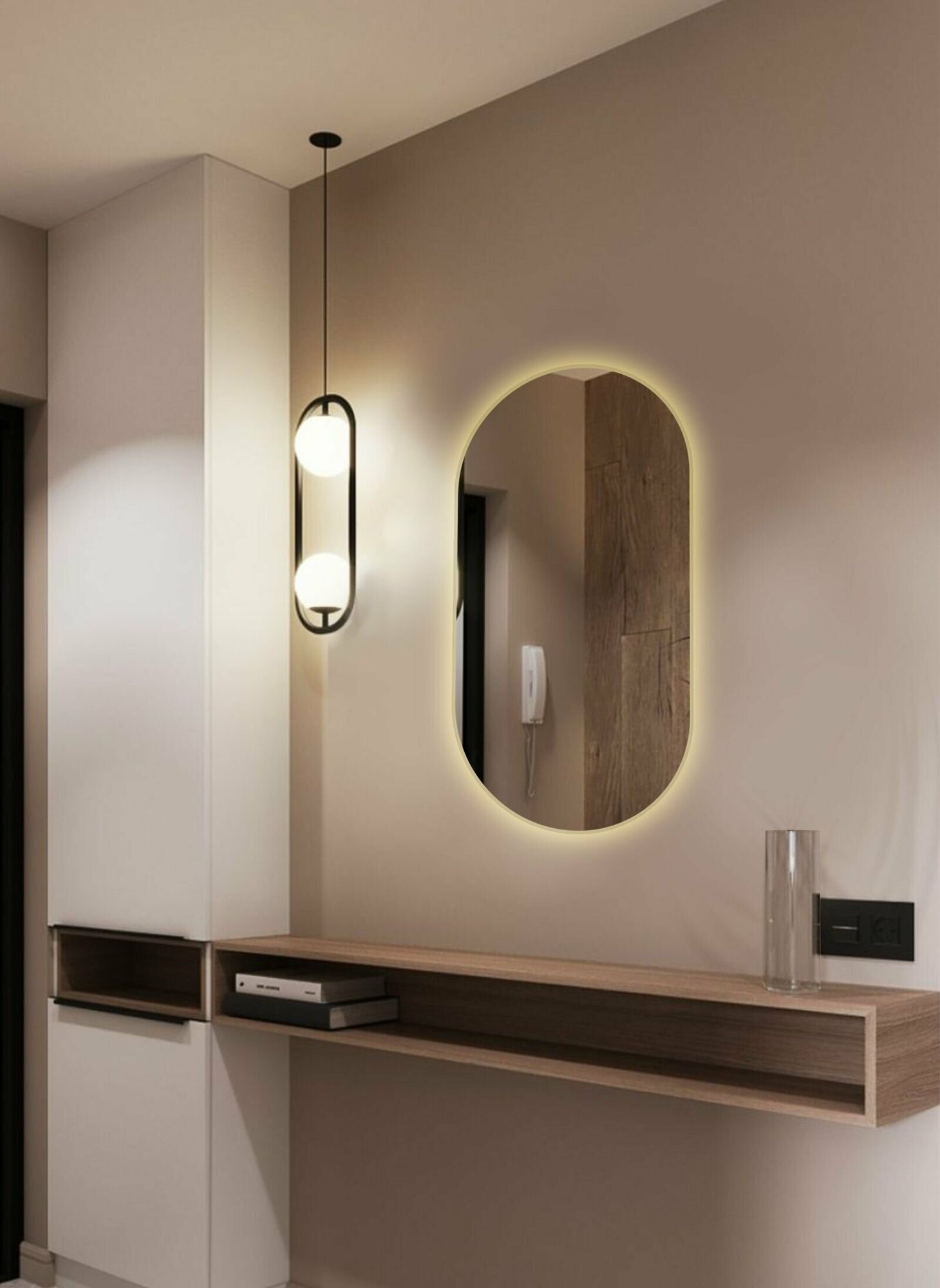 Зеркало для ванной Kapsula 100*60 овальное "парящее" с теплой LED-подсветкой без кнопки