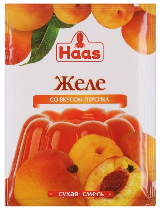 Желе Haas, быстрый десерт со вкусом персика и с витамином С, 50 г