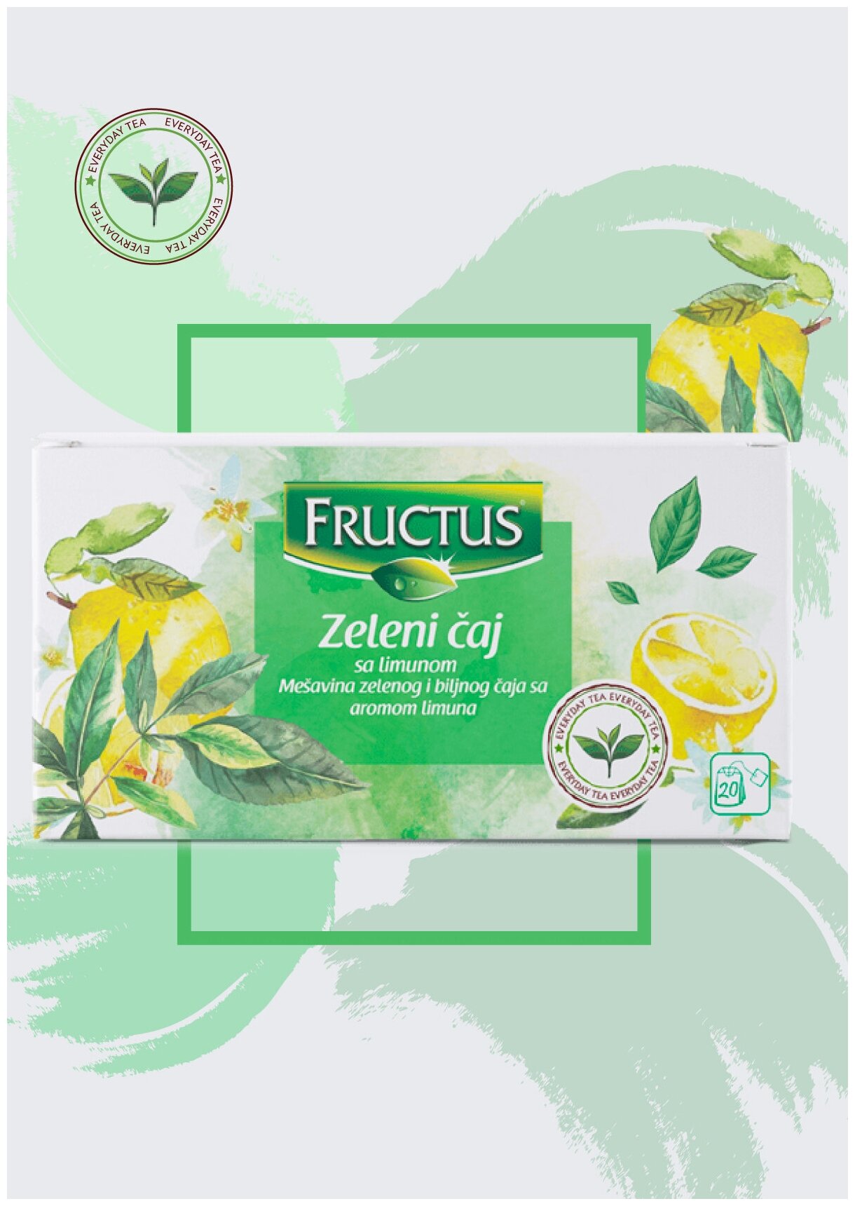 Чай в пакетиках FRUCTUS (Фруктус) Everyday Tea Green Tea with Lemon зеленый с лимоном и листьями мелиссы лимонной, Сербия, 20 шт - фотография № 1