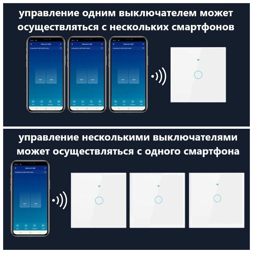 Умный выключатель Tuya с Алисой с одной кнопкой сенсорный белый стеклянный универсальный с конденсатором в комплекте - фотография № 6
