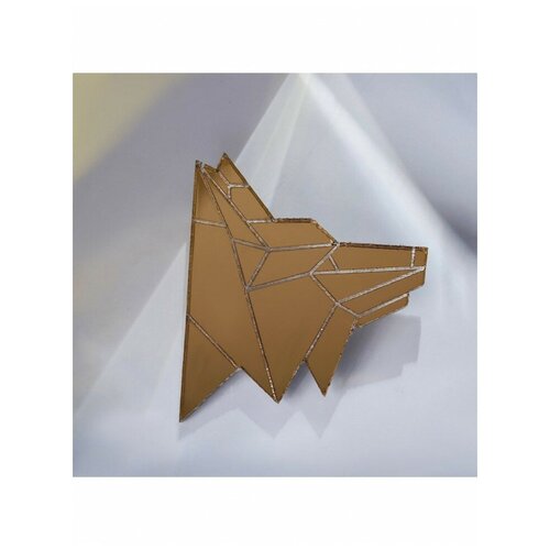 фото Брошь эффектная, эксклюзив, топ зеркальная из акрила "волк" геометрия, цвет золото lapanda