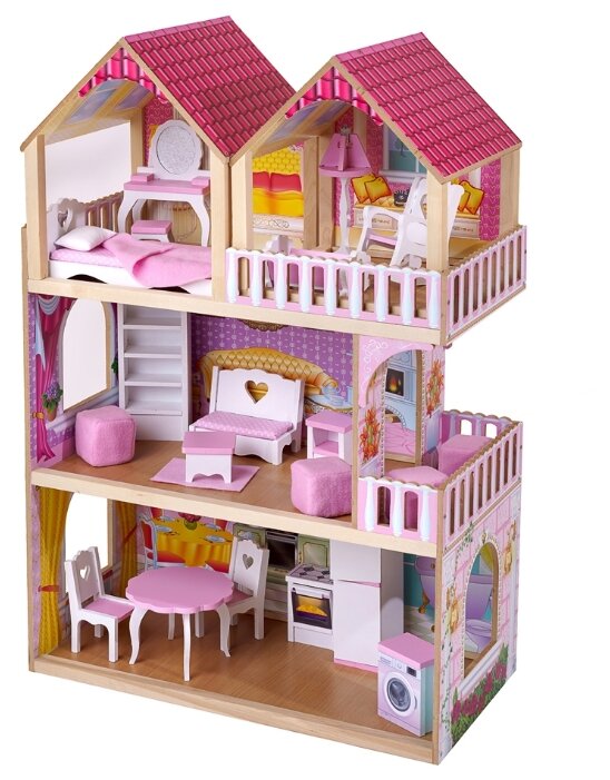 SunnyWoods кукольный домик Серафима с мебелью, светом и съемной мансардой