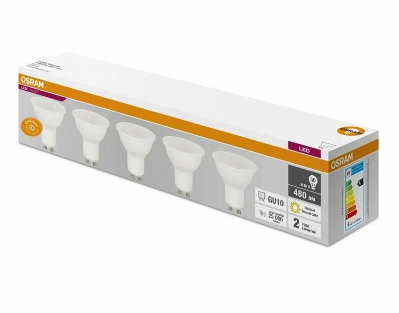 Светодиодная лампа LEDVANCE-OSRAM Osram LVPAR1650 6SW/830 230V GU10 Экопак1X5 RU (упаковка 5шт) - фотография № 4