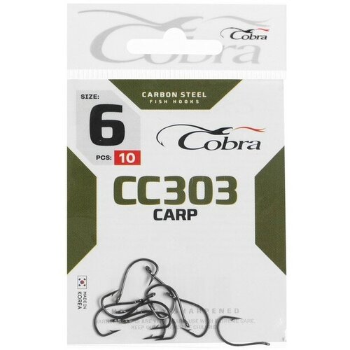 крючки cobra carp сер cc306 разм 006 10шт Крючки Cobra CARP, серия CC303, № 06, 10 шт.