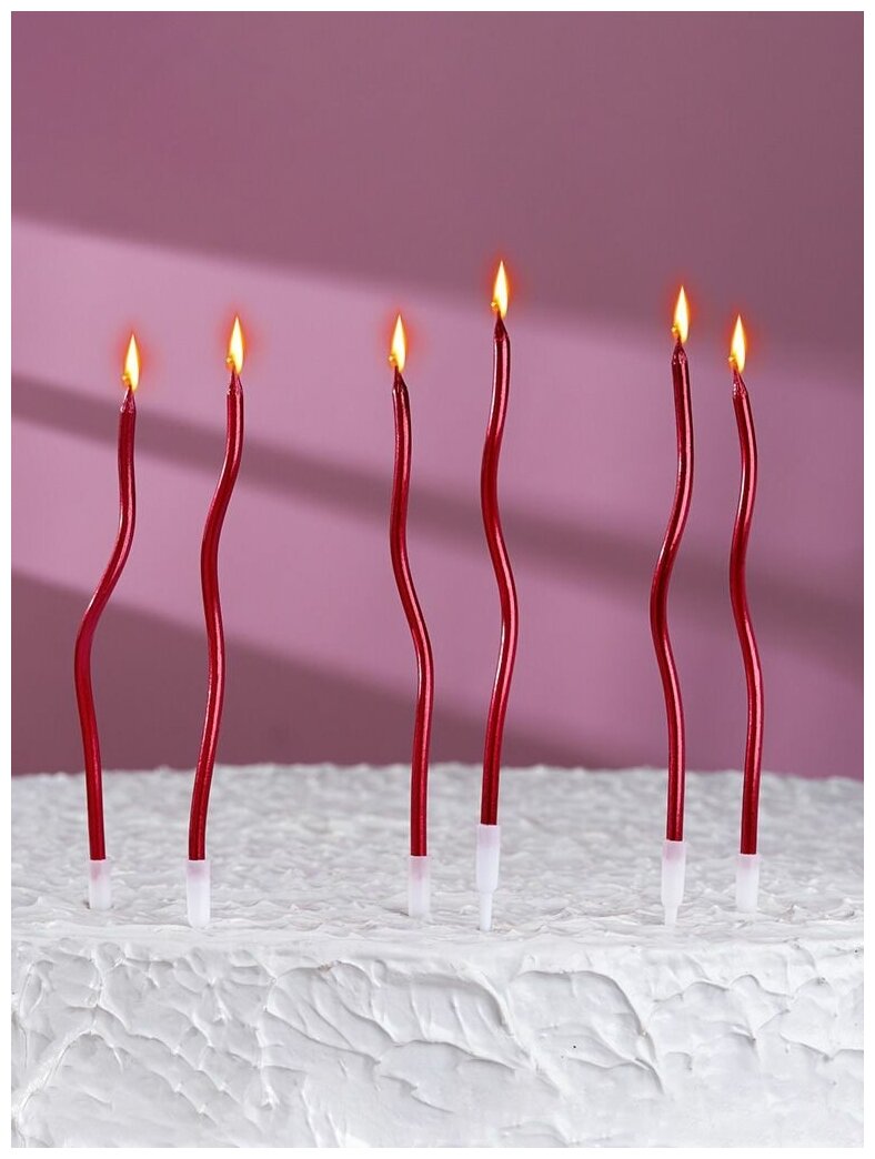 Свечи для торта парафиновые Страна Карнавалия Витые, Серпантин, красный, 11 см, 6 шт